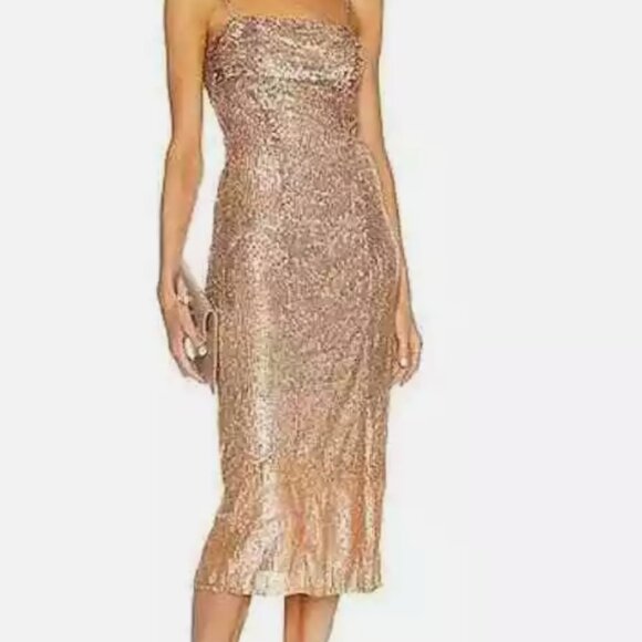 Reve Riche Maida Midi Sequins Dress in Champagne Size XXS NEW with Tags - Picture 2 of 6